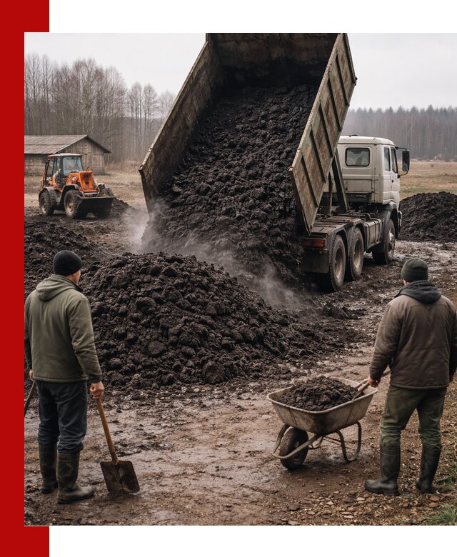 Доставка низинного торфа с разгрузкой и доставкой в Воркуте