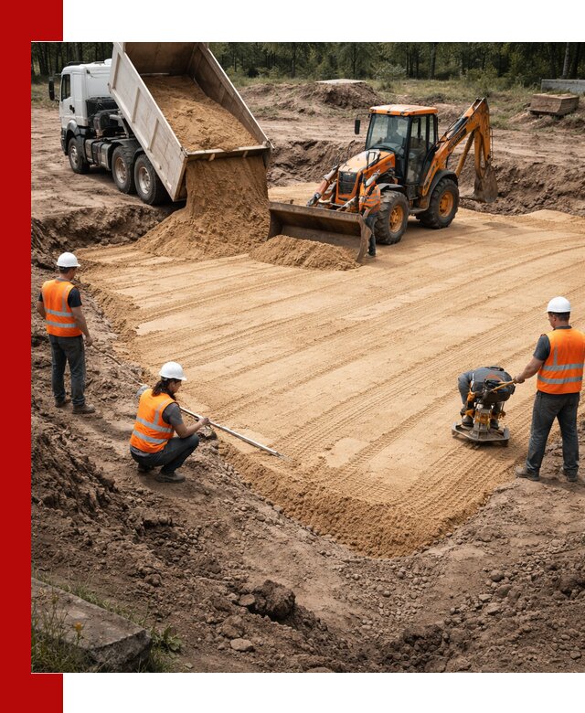 Устройство песчаной подушки для фундаментов и дорог в Воркуте